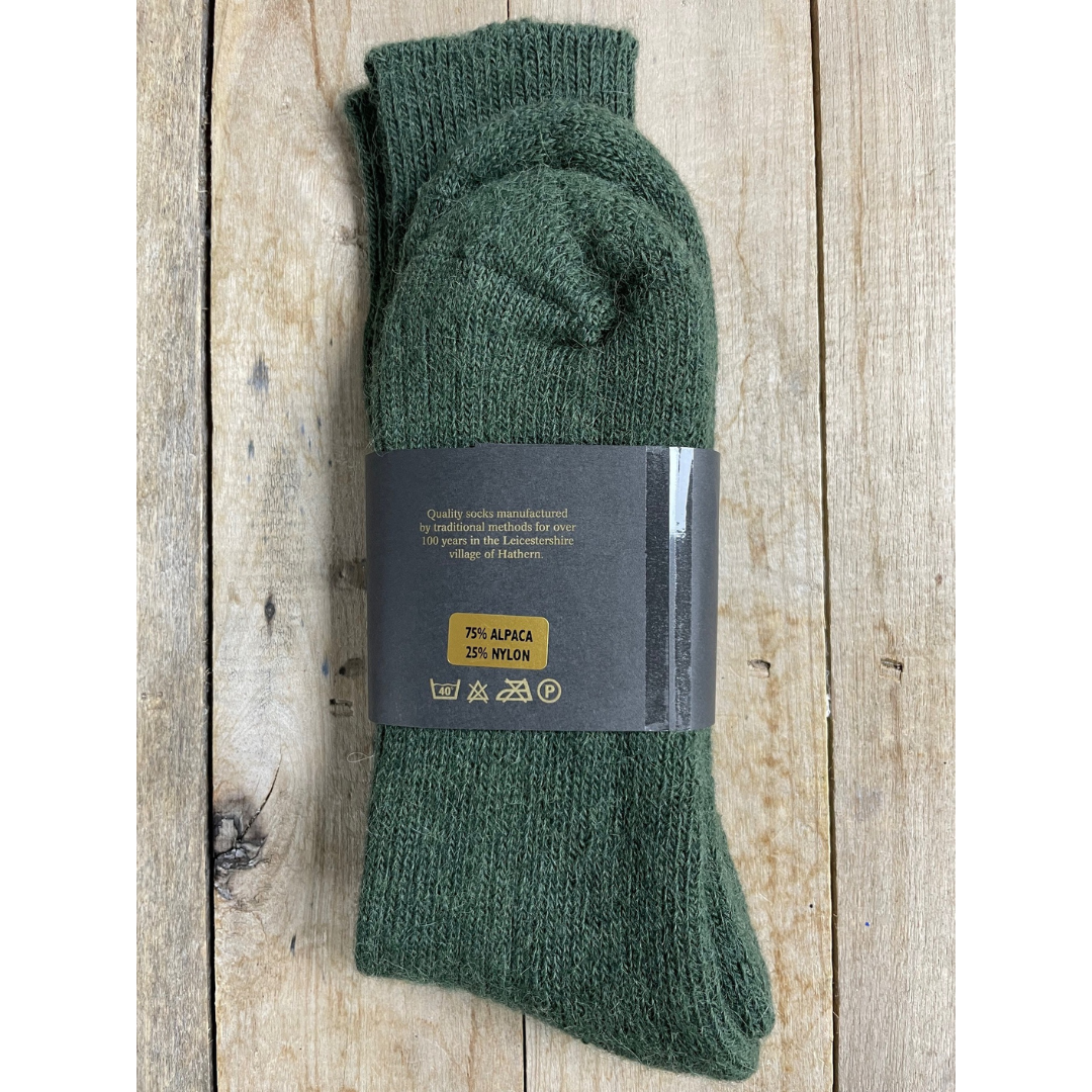 J Alex Swift Alpaca Walking Socks Dark Green Detail - Cushioned Comfort