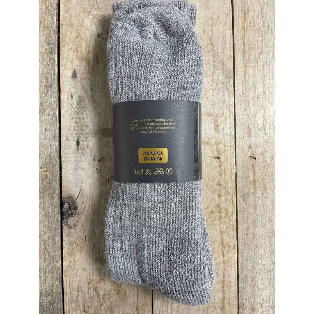 J Alex Swift Alpaca Walking Socks Grey Detail - Leicester Craftsmanship