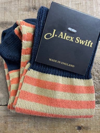 J Alex Swift Cotton Striped Socks Ink Blue Camel Burnt Orange - Comfortable Cotton Blend