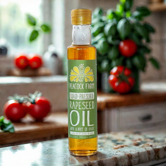 Peacock Farm Basil Rapeseed Oil 250ml - Fresh Herb Infused Cooking Oil